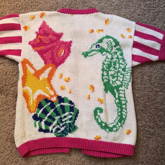 Vintage 1991 The Eagle’s Eye Handknit Beach Ocean Themed Cardigan Sweater - Picture 2 of 3